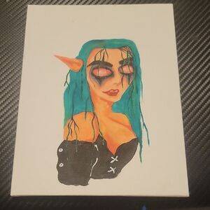 Fantasy Elf Canvas Art with Blue and Black Accents